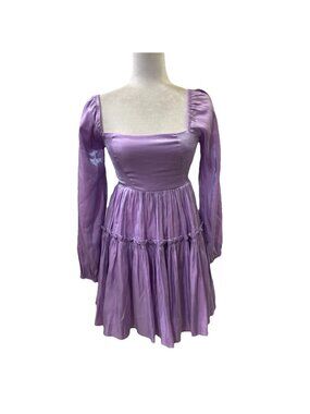 Idem Ditto Satin Babydoll Tiered Short Dress Long Sleeve Iridecent Size Small